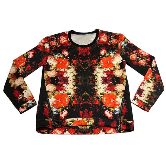 Women's Crewneck Floral Scuba Sweatshirt Size M Trendy Colorful Whimsigoth - Picture 1 of 7